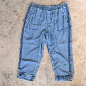 Coldwater Creek Light Blue Tencel Elastic Waist Cropped Pull On Pants Size 10P